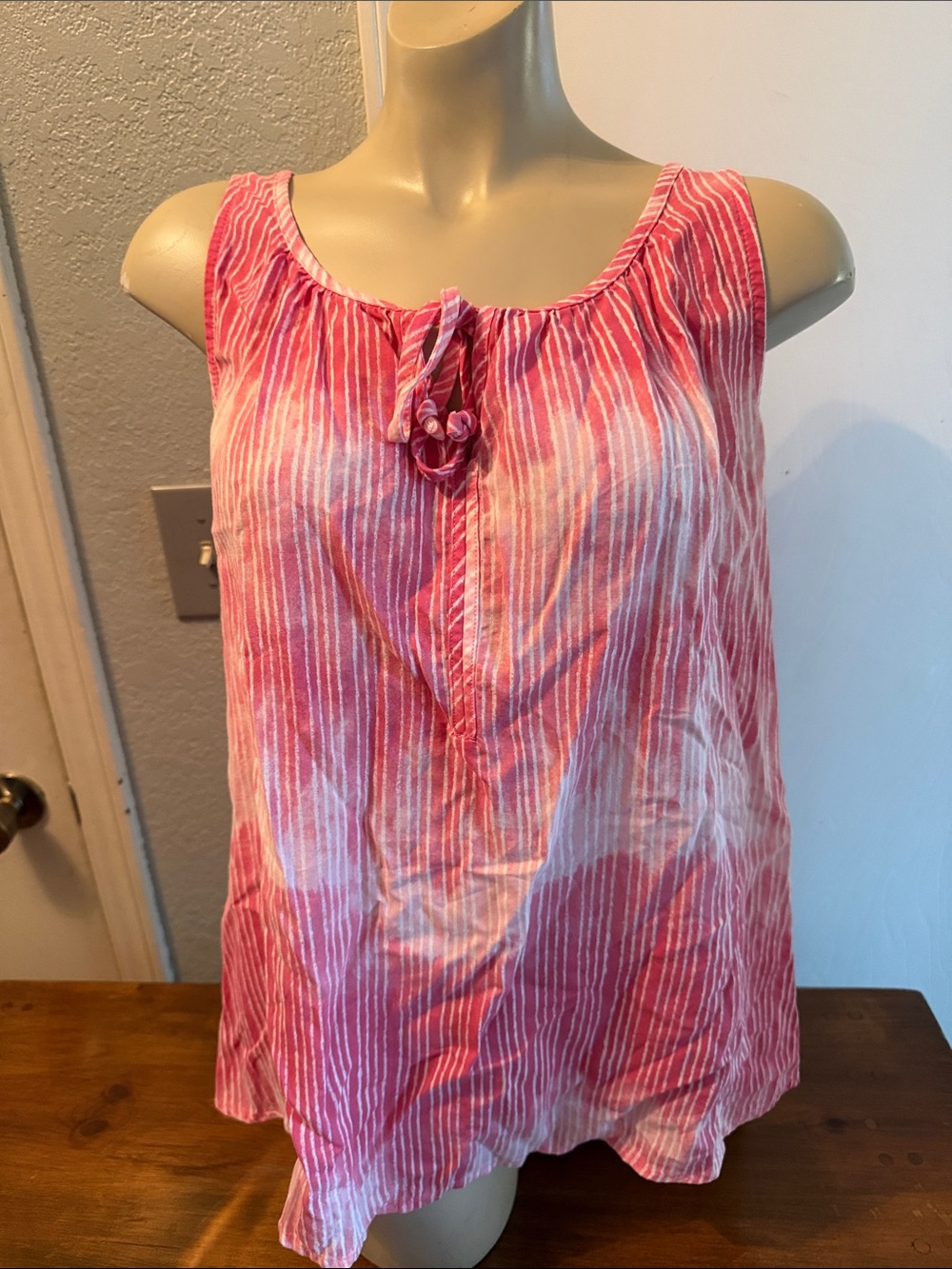 Sonoma Pink & White Striped Tie-Neck Tank Top